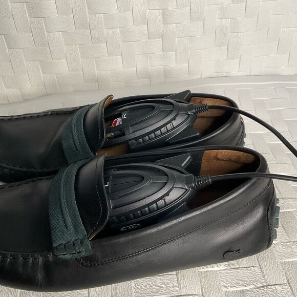 Lacoste Men\'s 11,5 Concours Black Leather Loafers Slip‎ On Moccasins Driving